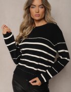  Pulover Negru-Alb din viscoză din material elastic cu dungi Nevenaia