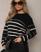  Pulover Negru-Alb din viscoză din material elastic cu dungi Nevenaia
