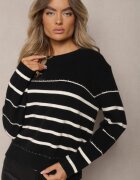  Pulover Negru-Alb din viscoză din material elastic cu dungi Nevenaia