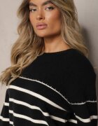  Pulover Negru-Alb din viscoză din material elastic cu dungi Nevenaia