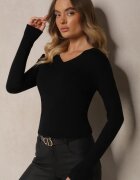  Pulover Negru cu bumbac și decolteu în V Eulinevia