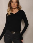  Pulover Negru cu bumbac și decolteu în V Eulinevia