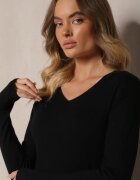  Pulover Negru cu bumbac și decolteu în V Eulinevia