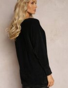  Pulover Negru Pufos cu decolteu rotund și mâneci tip liliac Belinka