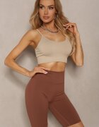 queene Pantaloni scurți Colanți Maro Talie înaltă din Material elastic Nanestia