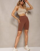 queene Pantaloni scurți Colanți Maro Talie înaltă din Material elastic Nanestia