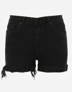r.display Pantaloni scurți negri din denim cu adaos de bumbac talie înaltă cu rupturi pe picioare Vimalen