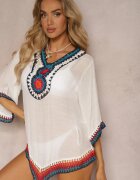 r&f fashion Bluză Albă Tip Narzută în Stil Boho cu Mânecă 3/4 Dimiara