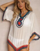 r&f fashion Bluză Albă Tip Narzută în Stil Boho cu Mânecă 3/4 Dimiara