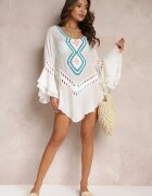 r&f fashion Cardigan Asimetric Alb cu Inserții Ajurate și Volane Hirisa