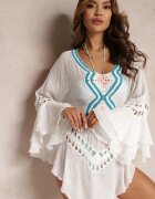 r&f fashion Cardigan Asimetric Alb cu Inserții Ajurate și Volane Hirisa