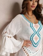 r&f fashion Cardigan Asimetric Alb cu Inserții Ajurate și Volane Hirisa
