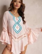 r&f fashion Cardigan Asimetric Roz deschis cu Inserții Ajurate și Volănașe Hirisa