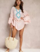 r&f fashion Cardigan Asimetric Roz deschis cu Inserții Ajurate și Volănașe Hirisa