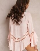 r&f fashion Cardigan Asimetric Roz deschis cu Inserții Ajurate și Volănașe Hirisa