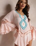 r&f fashion Cardigan Asimetric Roz deschis cu Inserții Ajurate și Volănașe Hirisa