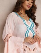 r&f fashion Cardigan Asimetric Roz deschis cu Inserții Ajurate și Volănașe Hirisa