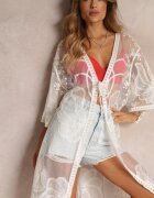 r&f fashion Kimono bej deschis transparent cu broderie și legare în talie Miri