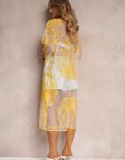 r&f fashion Kimono Galben Transparent cu Broderie și Legătură în Talie Miri