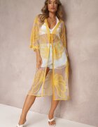 r&f fashion Kimono Galben Transparent cu Broderie și Legătură în Talie Miri