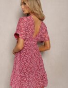 r&f fashion Mini Rochie Roșie cu Volan cu Croială Tip Liliac cu Decolteu Triunghiular și Șireturi Beinnase