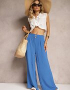 r&f fashion Pantaloni albaștri stil Aladdin cu talie înaltă finisați cu elastic în talie Riselma
