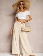 r&f fashion Pantaloni Bej în stil Aladdin High Waist Finisați cu elastic în talie Riselma