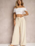 r&f fashion Pantaloni Bej în stil Aladdin High Waist Finisați cu elastic în talie Riselma