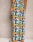 r&f fashion Pantaloni largi albastru-marin și albastru din viscoză cu talie înaltă cu flori cu elastic în talie Dennea