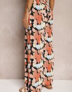 r&f fashion Pantaloni lărgi portocaliu-negru din viscoză cu talie înaltă cu flori cu elastic în talie Dennea