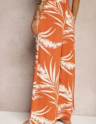 r&f fashion Pantaloni Portocalii Larghi din Viscoză High Waist stil Culottes cu Imprimeu Frunze Vimanelle