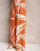 r&f fashion Pantaloni Portocalii Larghi din Viscoză High Waist stil Culottes cu Imprimeu Frunze Vimanelle