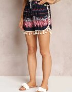 r&f fashion Pantaloni scurți bleumarin cu model din bumbac cu elastic în talie cu franjuri decorativi Livalla