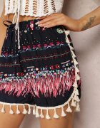 r&f fashion Pantaloni scurți bleumarin cu model din bumbac cu elastic în talie cu franjuri decorativi Livalla