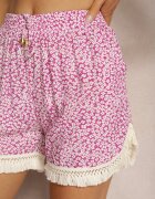 r&f fashion Pantaloni scurți Mov din viscoză cu croială largă cu imprimeu floral cu franjuri și elastic în talie Vimalani