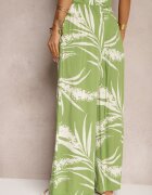r&f fashion Pantaloni Verde deschis Largi din Viscoză Talie înaltă Croi culottes cu Imprimeu cu frunze Vimanelle