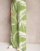 r&f fashion Pantaloni Verde deschis Largi din Viscoză Talie înaltă Croi culottes cu Imprimeu cu frunze Vimanelle