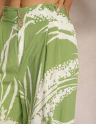 r&f fashion Pantaloni Verde deschis Largi din Viscoză Talie înaltă Croi culottes cu Imprimeu cu frunze Vimanelle