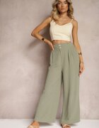 r&f fashion Pantaloni Verde închis stil Aladdin talie înaltă cu elastic în talie Riselma