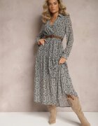 r&f fashion Rochie Alb-Negru Cloș cu flori cu curea Rakhila