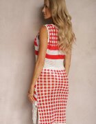 r&f fashion Rochie Albă-Roșie Ajurată din Bumbac fără Mâneci Cophalia