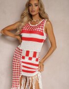 r&f fashion Rochie Albă-Roșie Ajurată din Bumbac fără Mâneci Cophalia