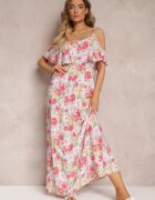 r&f fashion Rochie Albă-Roșie Maxi din bumbac cu flori cu volan Saranna