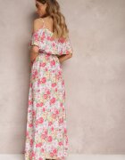 r&f fashion Rochie Albă-Roșie Maxi din bumbac cu flori cu volan Saranna