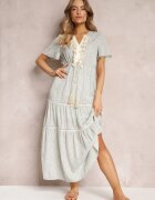 r&f fashion Rochie Albastru deschis Boho cu ciucuri și decorațiuni ajurate Poniti