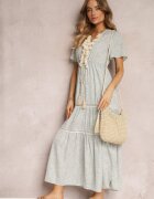r&f fashion Rochie Albastru deschis Boho cu ciucuri și decorațiuni ajurate Poniti