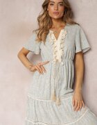 r&f fashion Rochie Albastru deschis Boho cu ciucuri și decorațiuni ajurate Poniti