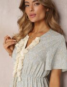 r&f fashion Rochie Albastru deschis Boho cu ciucuri și decorațiuni ajurate Poniti