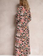 r&f fashion Rochie-cămașă Maxi Negru-Roșie cu mâneci suflecate cu imprimeu floral