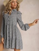 r&f fashion Rochie mini bleumarin-albă cu croială evazată florală cu volane Limrena